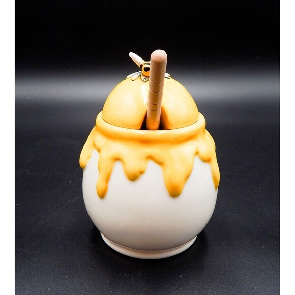Blue Sky Clayworks Honey Pot Jar With Bee Lid & Wooden Dipper 2020 - Picture 4 of 8